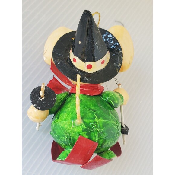 Vintage Christmas Ornament Paper Mache Witch Mouse On Skis Taiwan 1980s Folk Art - Picture 4 of 11